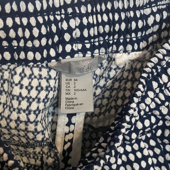 H&M Tapered Leg Pants with Drawstring Waist Blue and White Polka Dot Size 2 - Picture 4 of 4